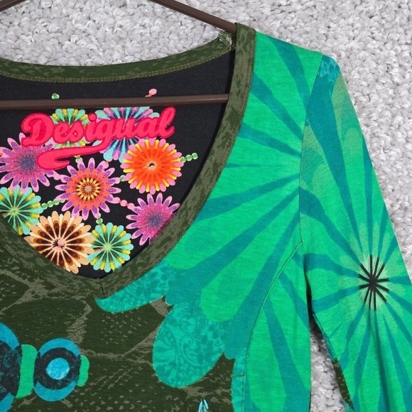 Desigual Women‎ Floral Handkerchief Hem Long Sleeve Top Size XS Artsy Retro Bold - Picture 3 of 13